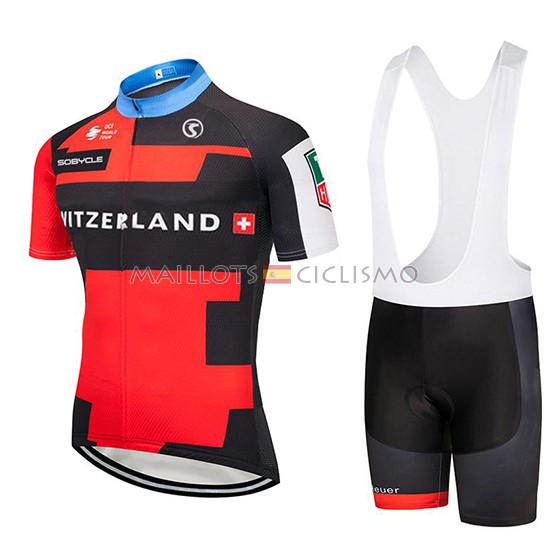 2019 Maillot Suiza Tirantes Mangas Cortas Rojo Negro